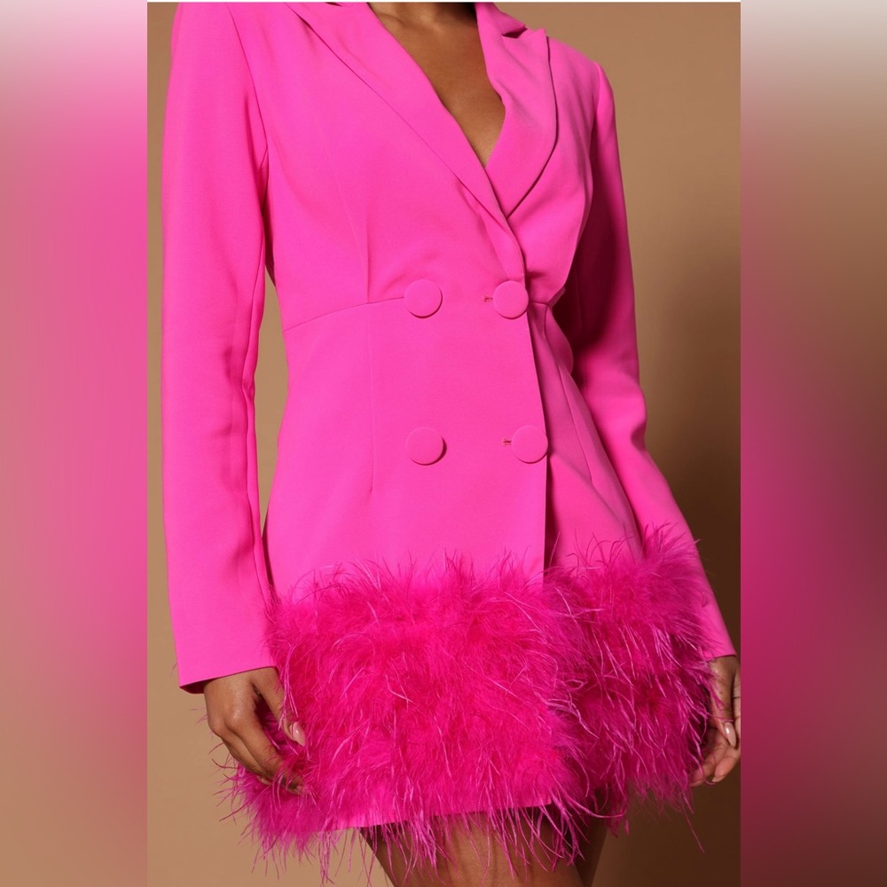 Feathered Blazer Dress- Fuchsia (Small) - Picture 2 of 3
